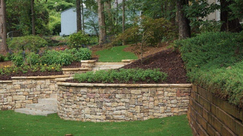 Residential landscaping. Retaining wall