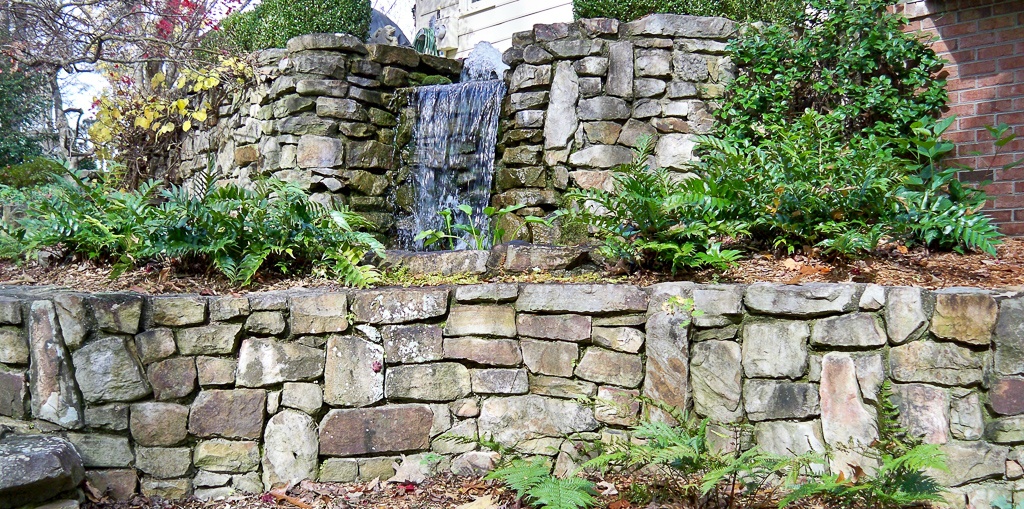 waterfall feature and retaining wall