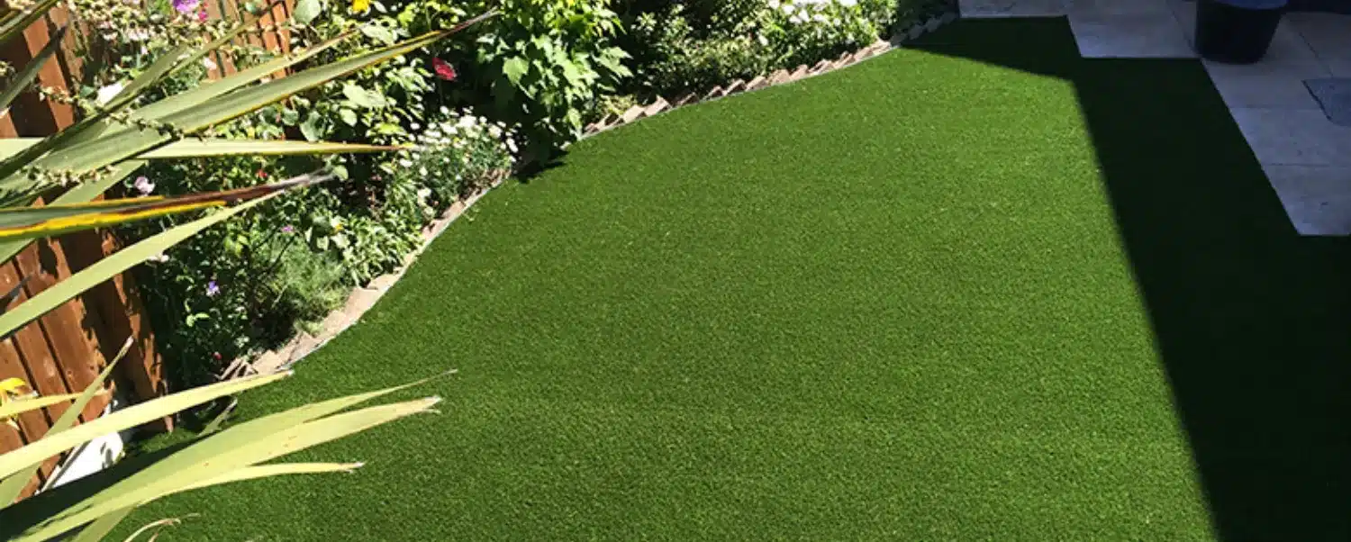 Artificial turf in residential yard.