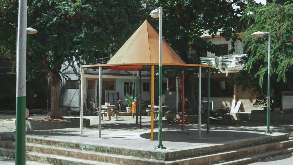 Minimalist park gazebo with sloped roof