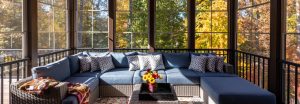 All seasons patio / sunroom cozy with fall background