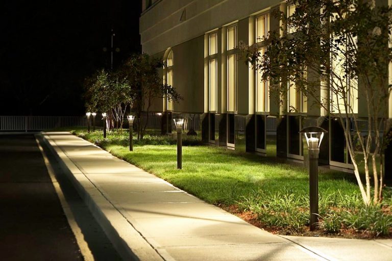 commercial landscape lighting on walkway for safety