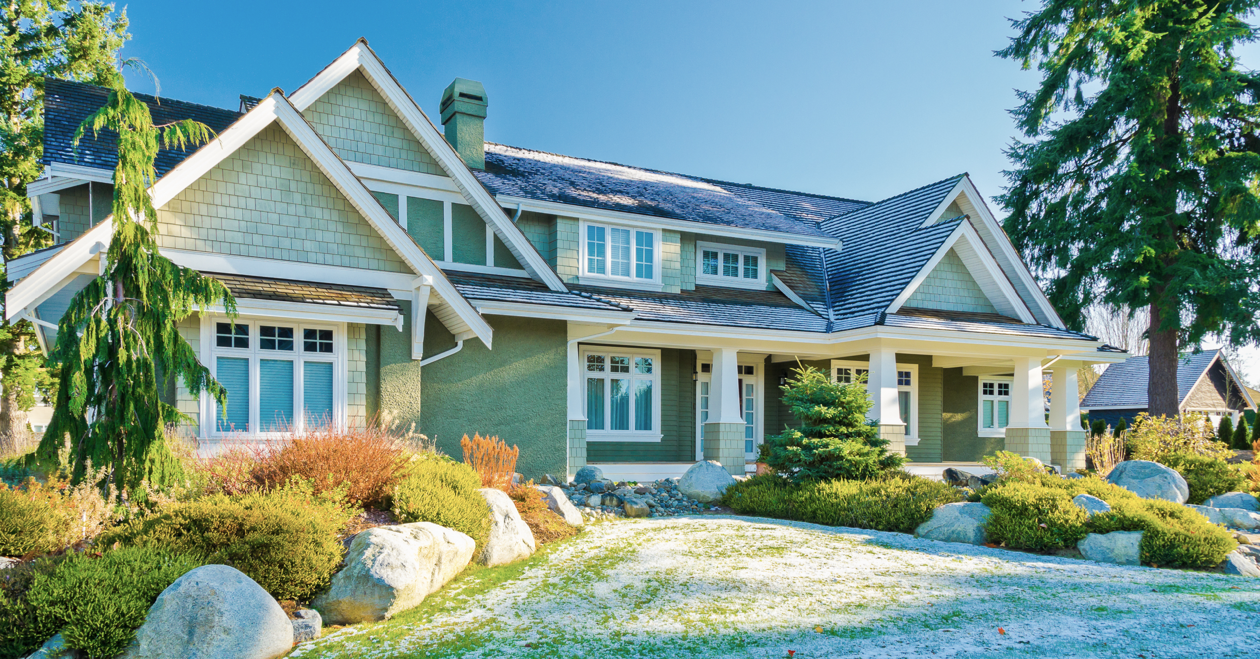 front lawn showing a winter landscape in the South and frost